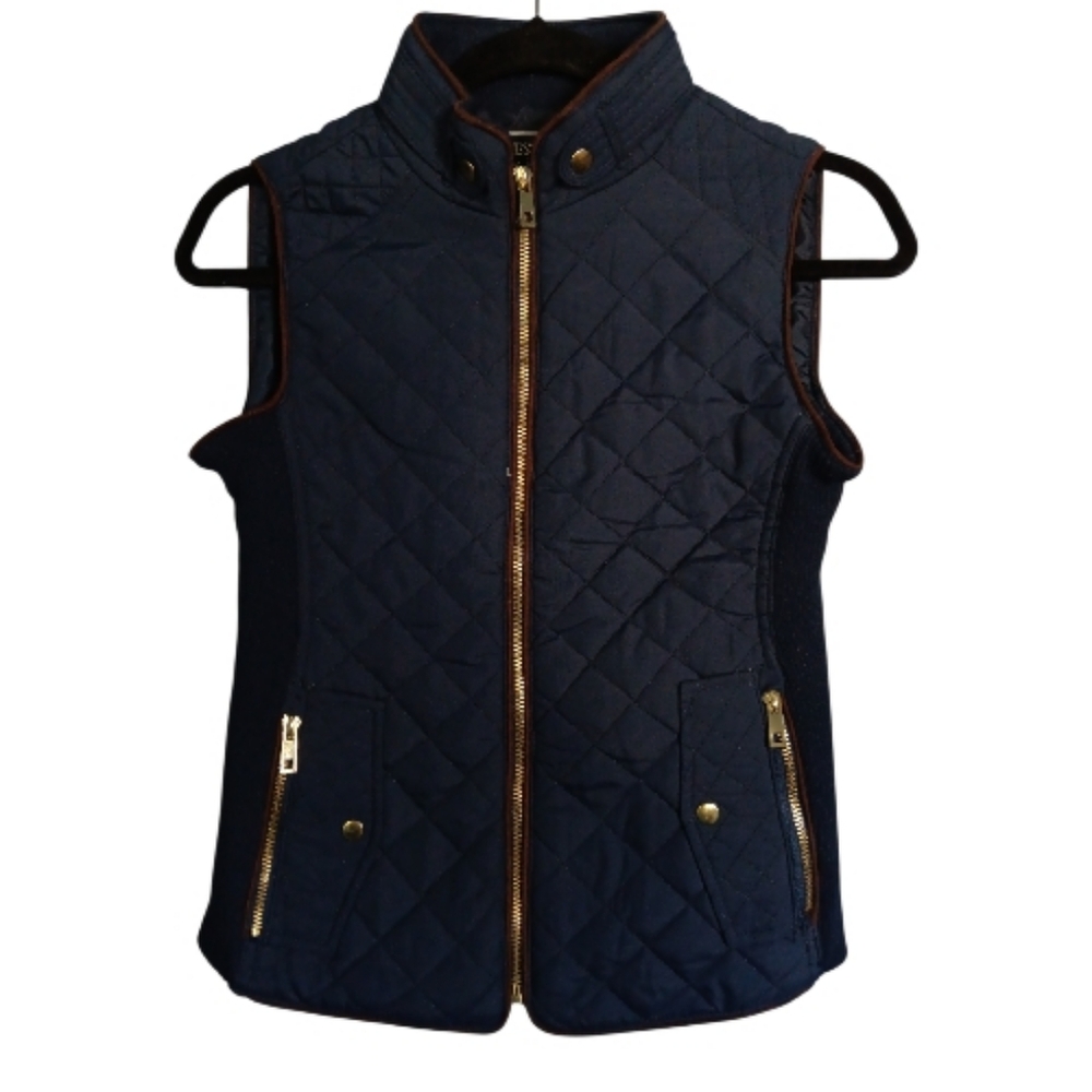 C'ESTTOI Navy Quilted Vest W/Gold Zippers SZ Small